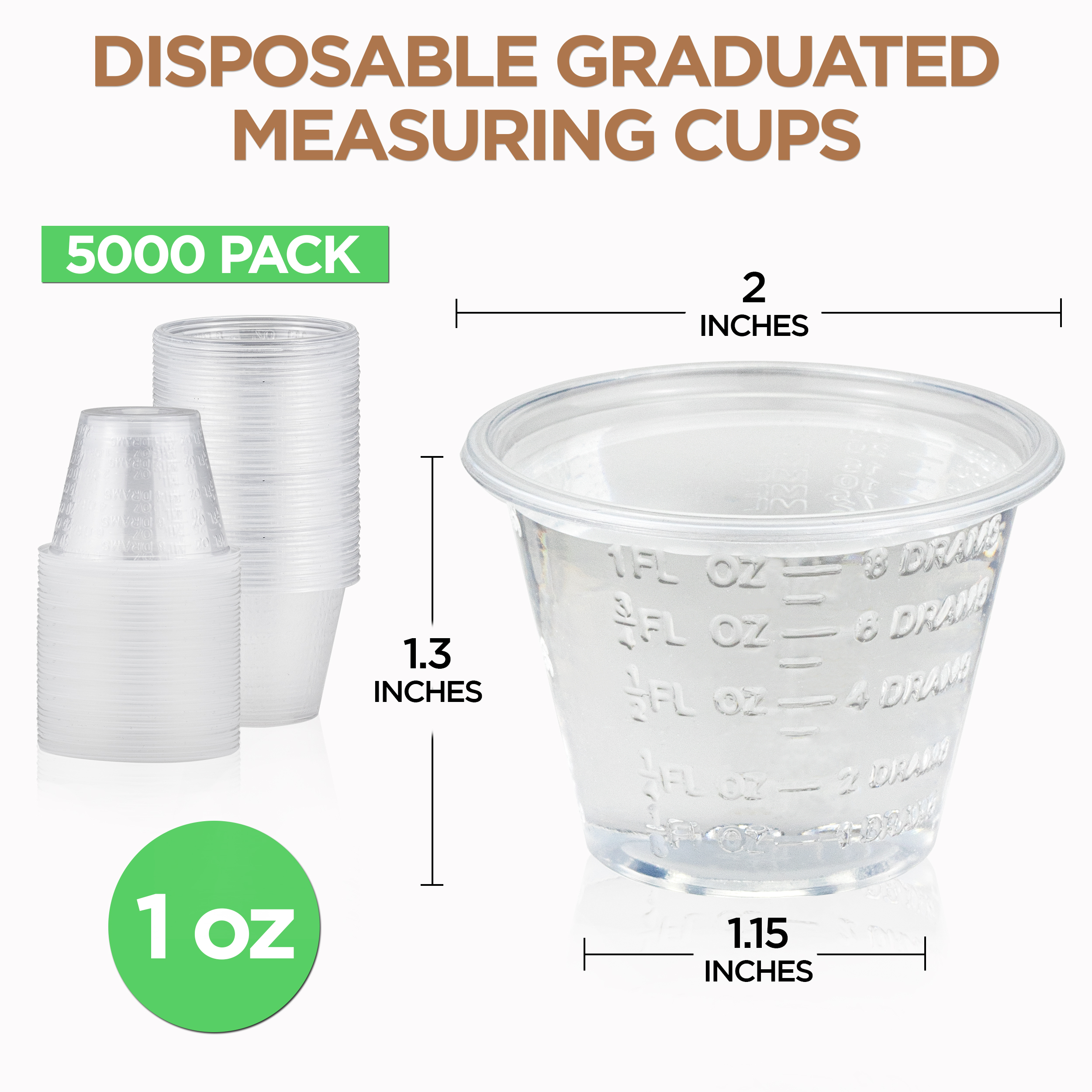 [5000 Pack] 1 oz Graduated Medicine Cups Polypropylene Disposable Measuring Cup - Clear Plastic Cups with mL, Dram, cc, Tbsp & fl oz Measure Markings